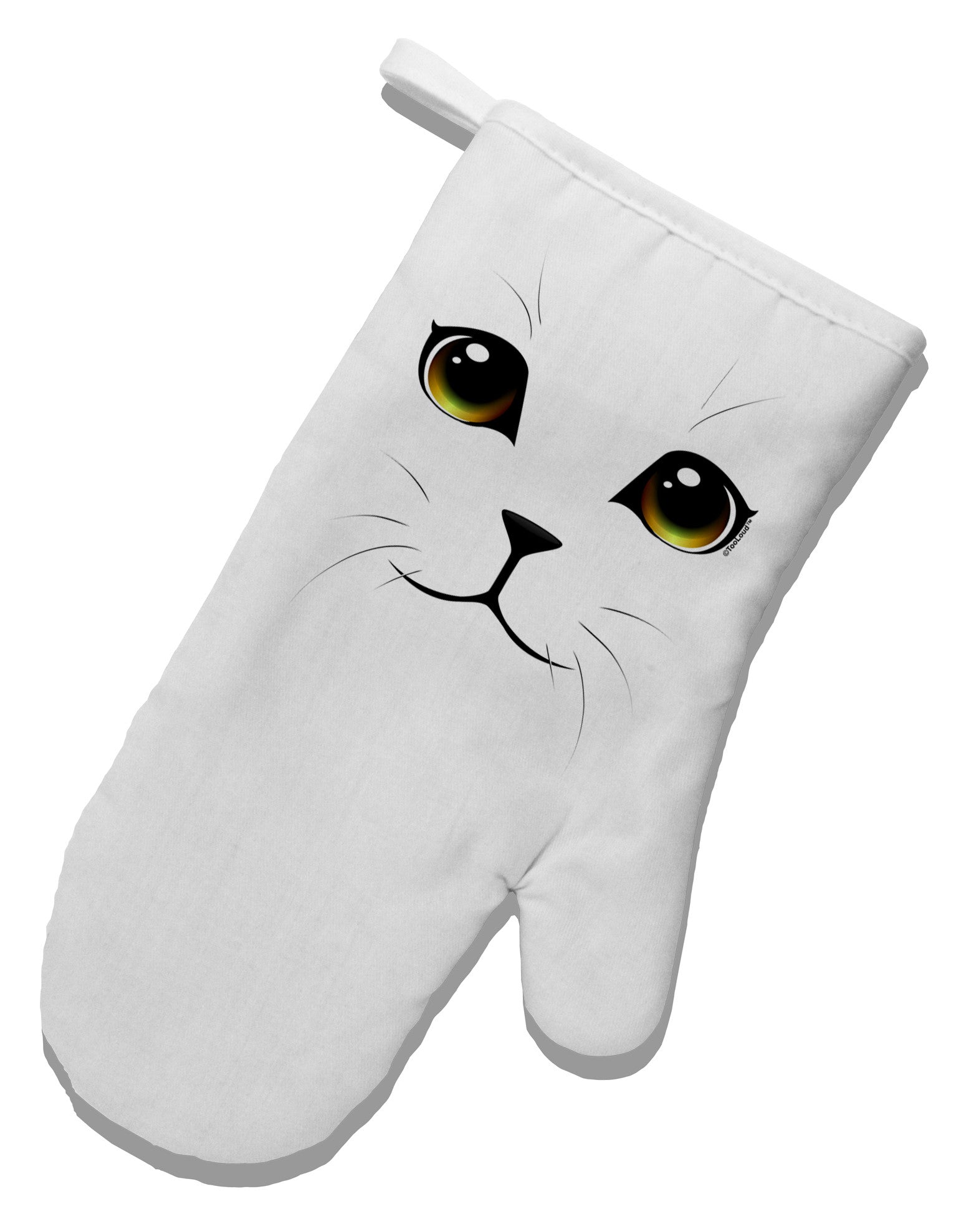 Yellow Amber-Eyed Cute Cat Face White Printed Fabric Oven Mitt-Oven Mitt-TooLoud-White-Davson Sales
