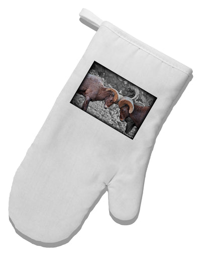 CO Bighorn Head Butt Desaturated White Printed Fabric Oven Mitt-Oven Mitt-TooLoud-White-Davson Sales