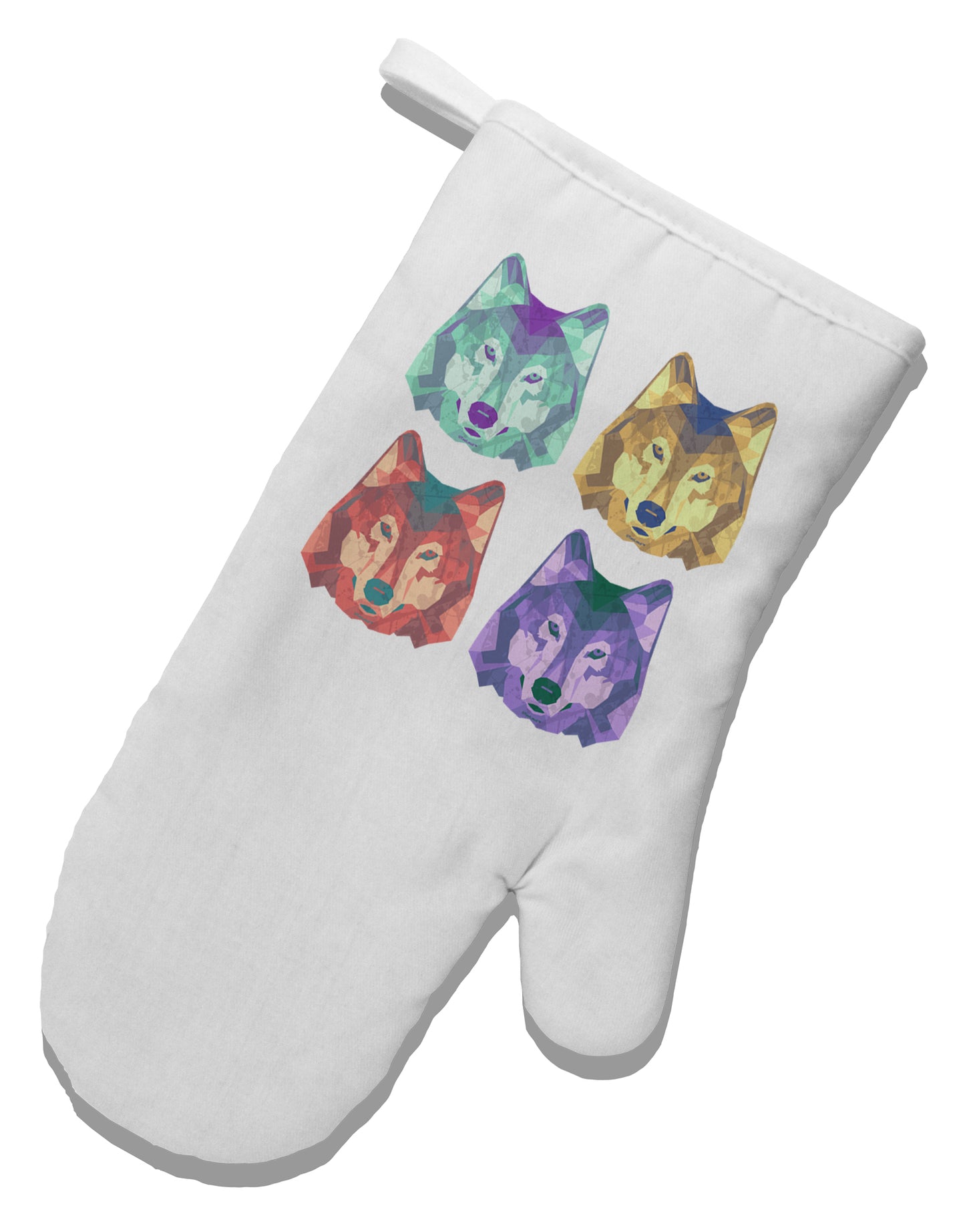 Geometric Wolf Head Pop Art White Printed Fabric Oven Mitt by TooLoud-Oven Mitt-TooLoud-White-Davson Sales