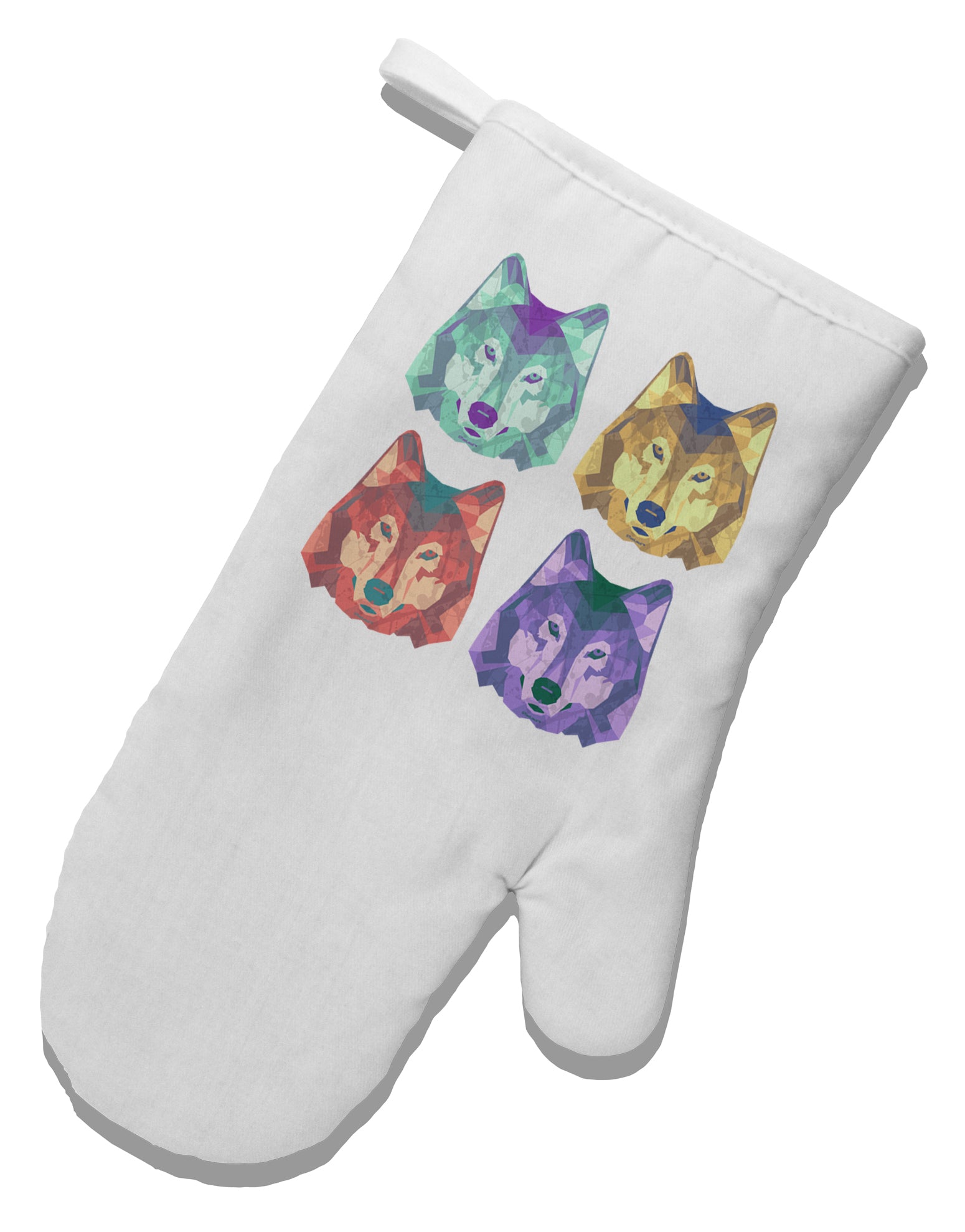 Geometric Wolf Head Pop Art White Printed Fabric Oven Mitt by TooLoud-Oven Mitt-TooLoud-White-Davson Sales