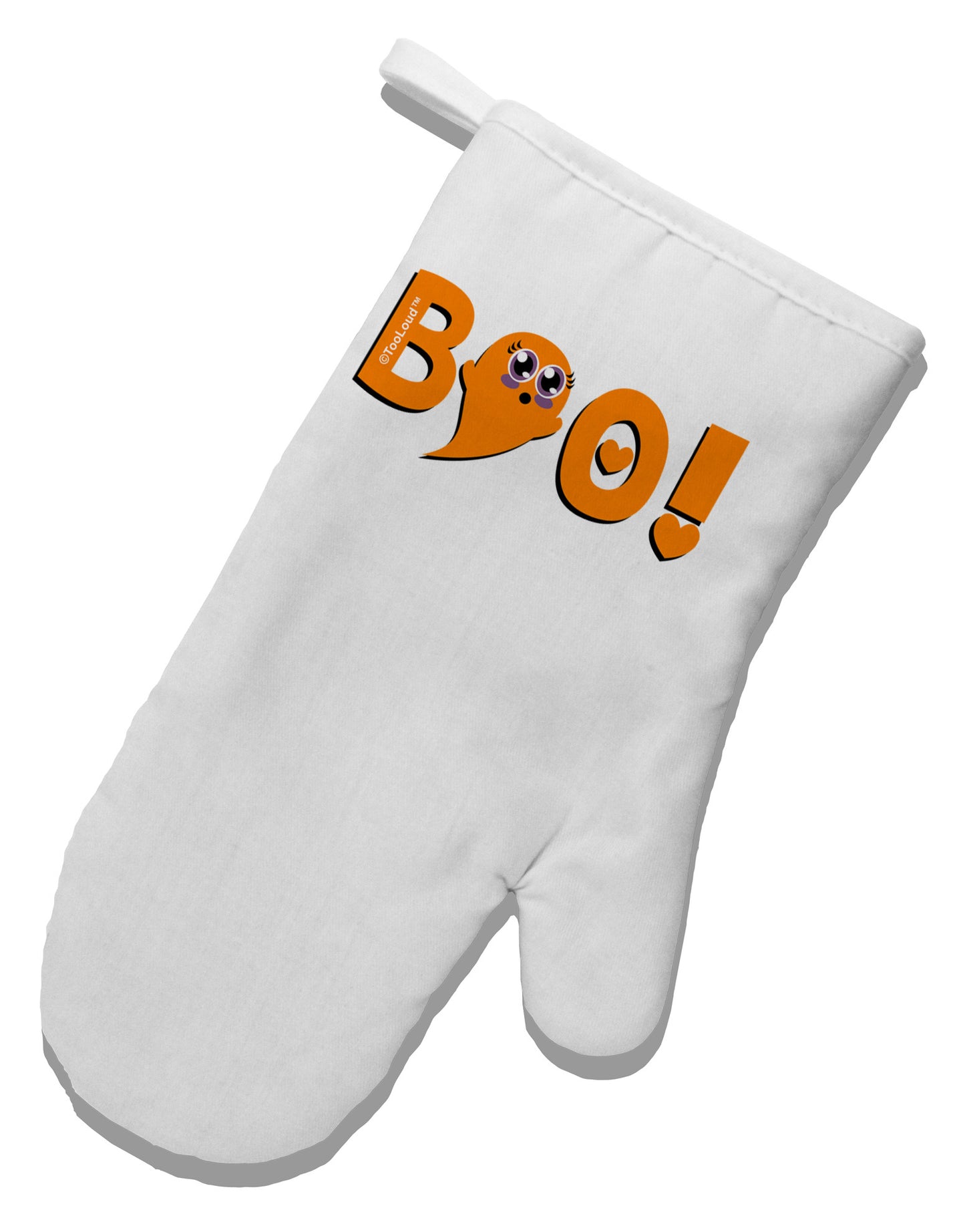 Cute Boo Text Orange White Printed Fabric Oven Mitt-Oven Mitt-TooLoud-White-Davson Sales