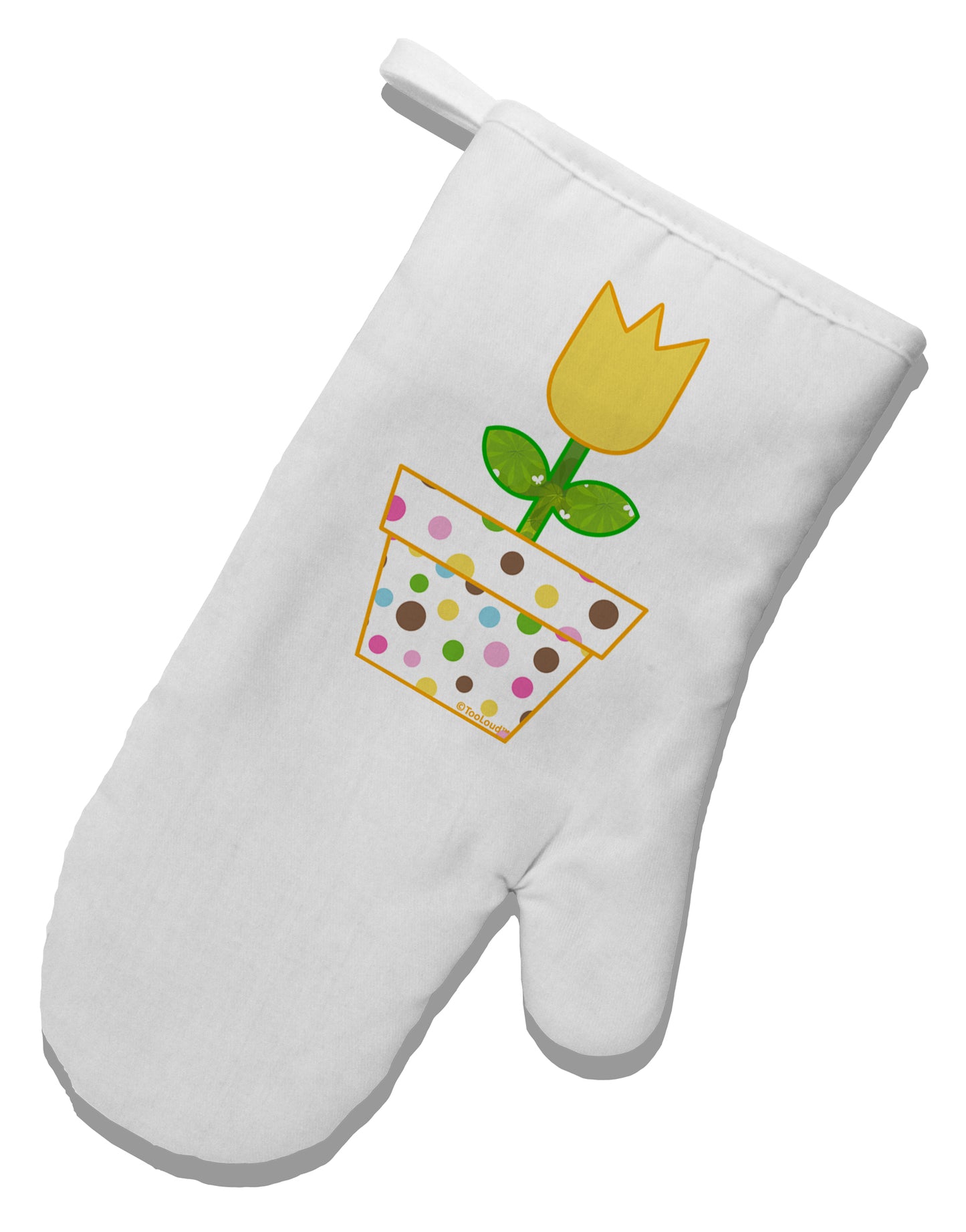 Easter Tulip Design - Yellow White Printed Fabric Oven Mitt by TooLoud-Oven Mitt-TooLoud-White-Davson Sales