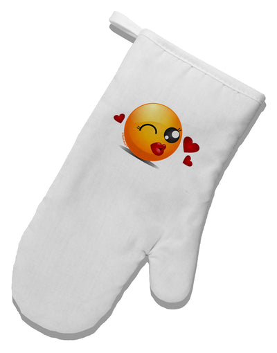 Kissy Face Emoji Girl White Printed Fabric Oven Mitt-Oven Mitt-TooLoud-White-Davson Sales