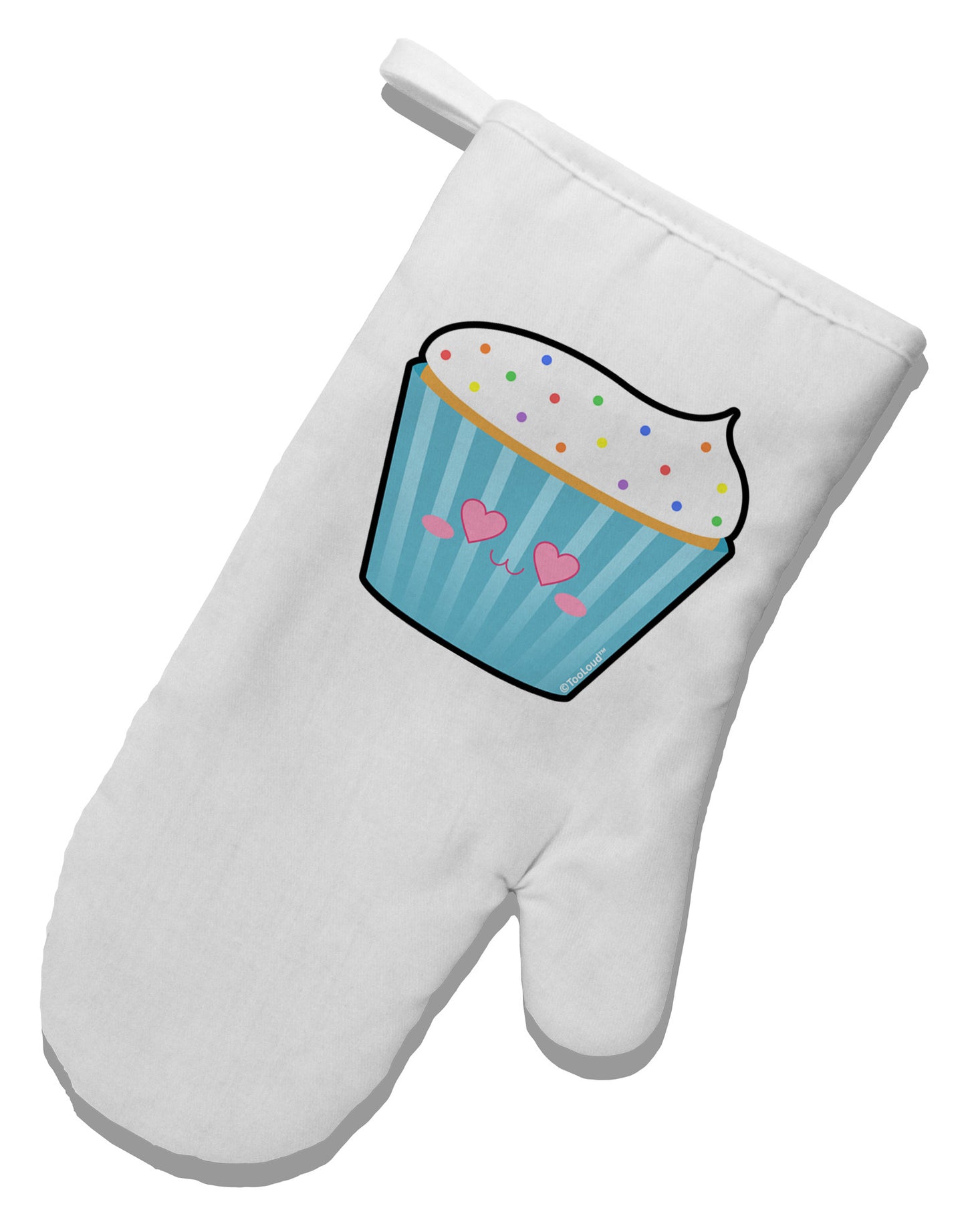 Cute Cupcake with Sprinkles - Heart Eyes White Printed Fabric Oven Mitt by TooLoud-Oven Mitt-TooLoud-White-Davson Sales
