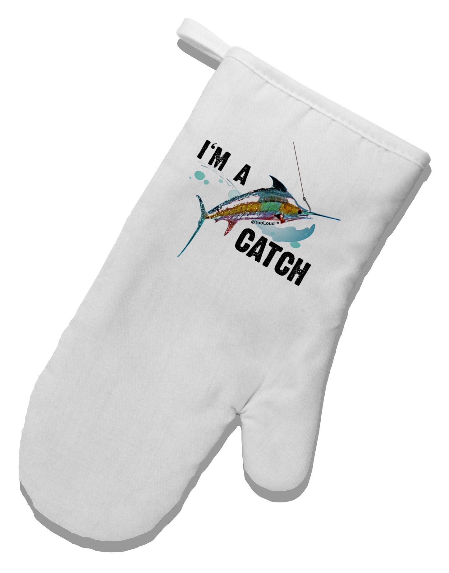 I'm A Catch Swordfish White Printed Fabric Oven Mitt-Oven Mitt-TooLoud-White-Davson Sales
