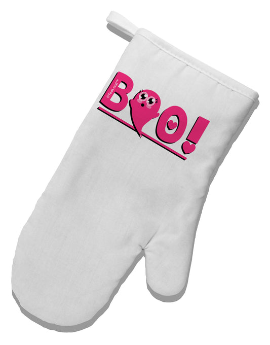 Cute Boo Text Pink White Printed Fabric Oven Mitt-Oven Mitt-TooLoud-White-Davson Sales
