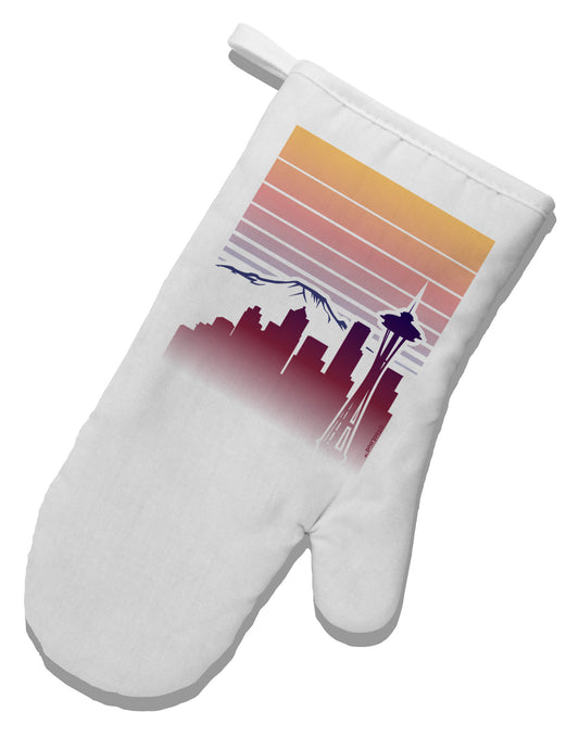 Seattle Skyline Sunrise White Printed Fabric Oven Mitt-Oven Mitt-TooLoud-White-Davson Sales