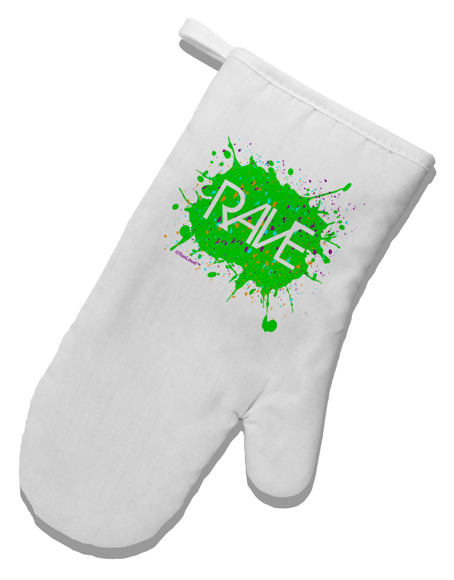 Rave Splatter Green White Printed Fabric Oven Mitt-Oven Mitt-TooLoud-White-Davson Sales