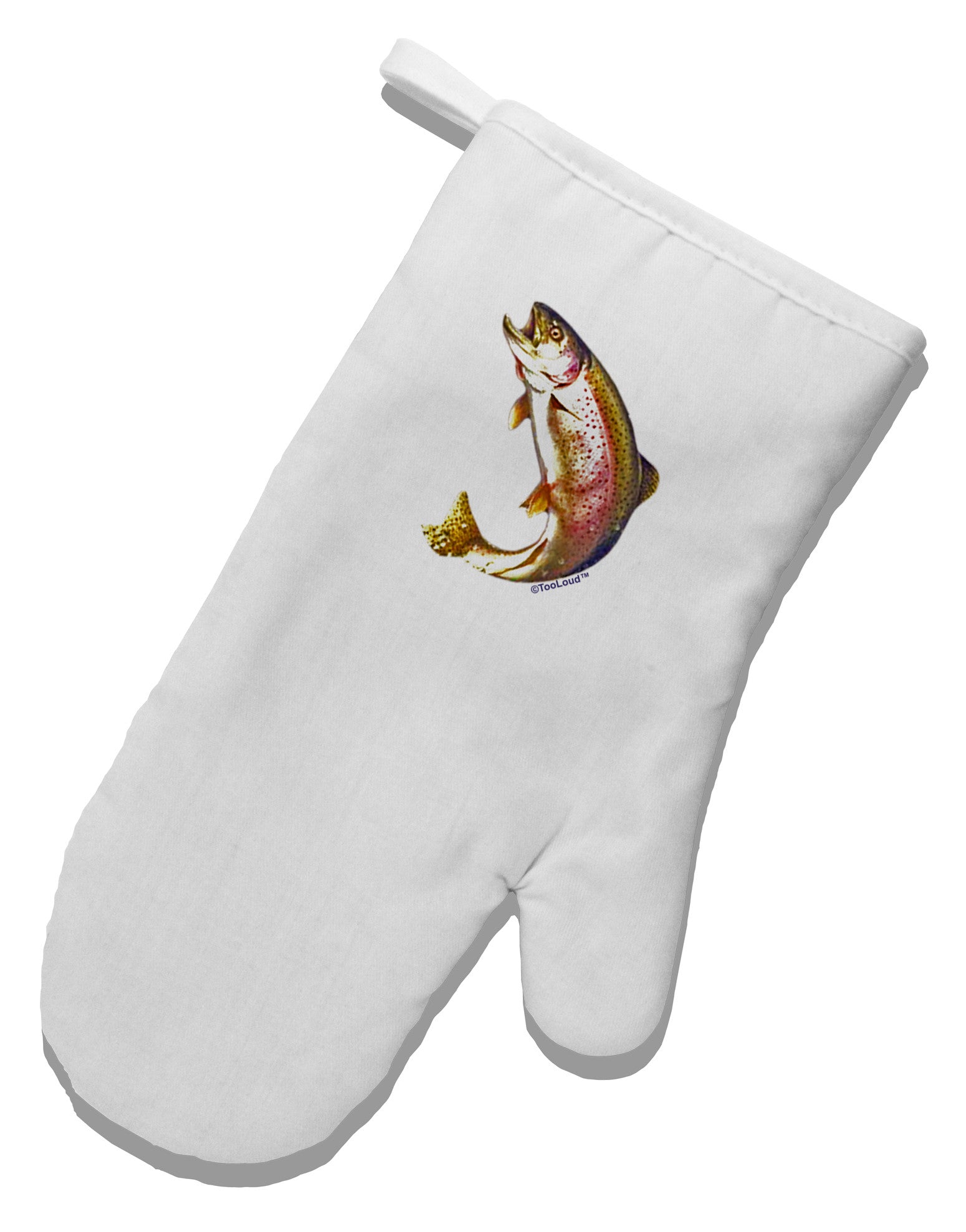 Rainbow Trout White Printed Fabric Oven Mitt-Oven Mitt-TooLoud-White-Davson Sales