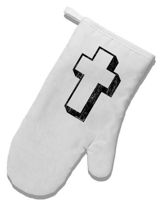 Simple Cross Design Black Distressed White Printed Fabric Oven Mitt by TooLoud-Oven Mitt-TooLoud-White-Davson Sales
