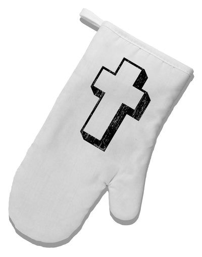 Simple Cross Design Black Distressed White Printed Fabric Oven Mitt by TooLoud-Oven Mitt-TooLoud-White-Davson Sales