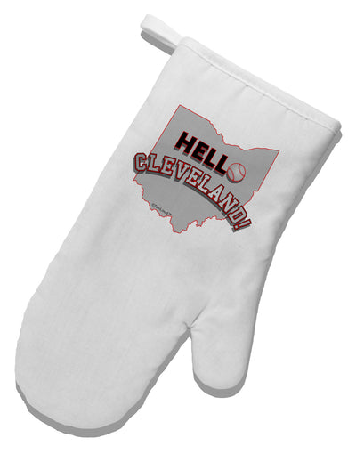 Hello Cleveland White Printed Fabric Oven Mitt-Oven Mitt-TooLoud-White-Davson Sales