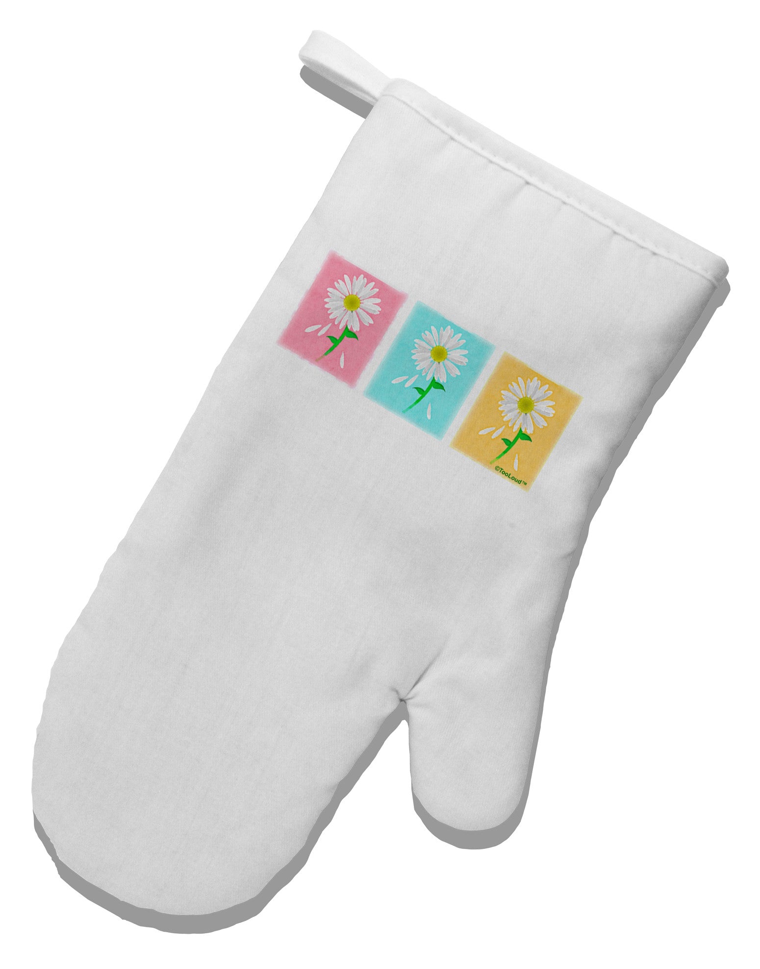 Pretty Daisies Watercolor White Printed Fabric Oven Mitt-Oven Mitt-TooLoud-Davson Sales