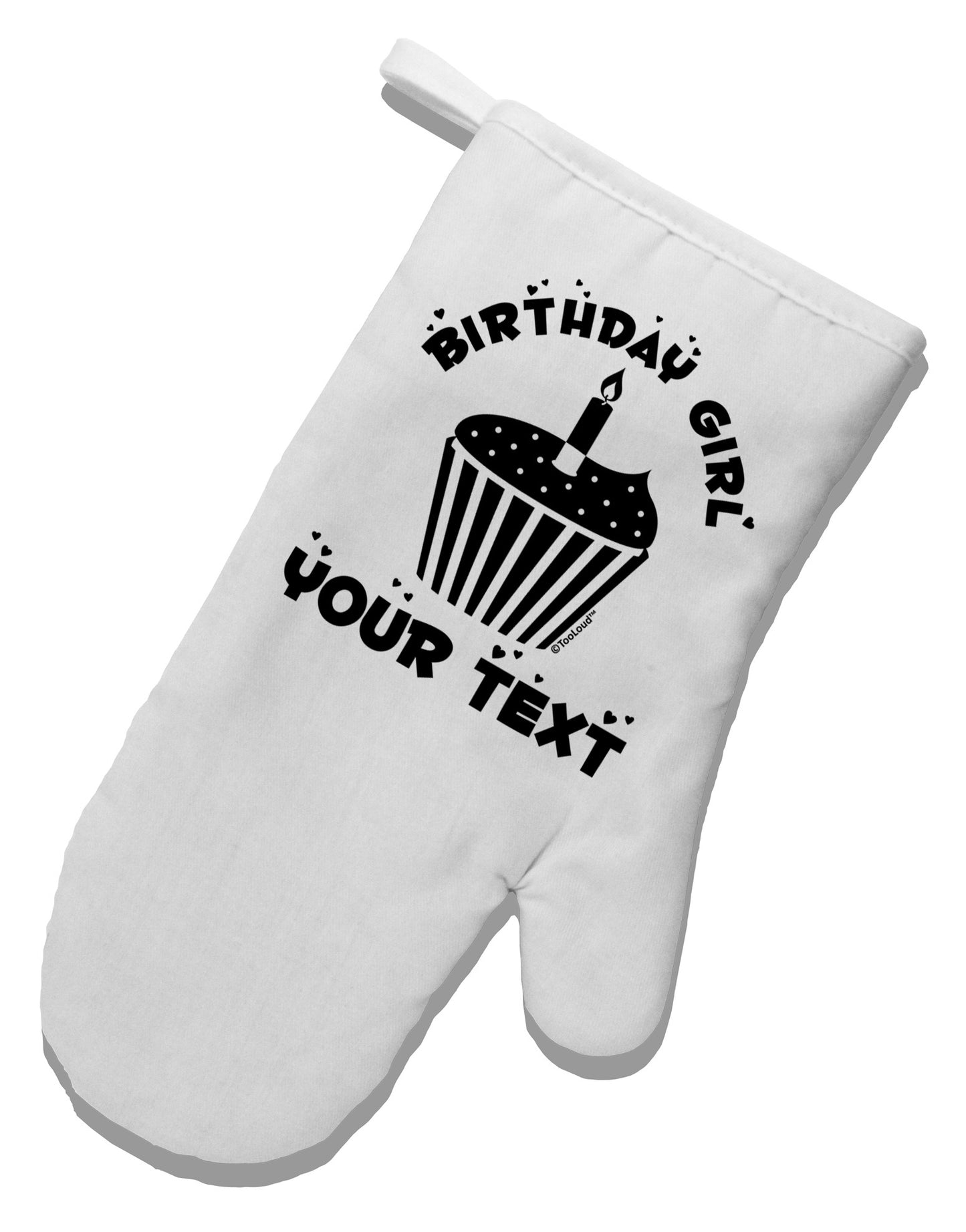 Personalized Birthday Girl Cupcake -Customizable- Name White Printed Fabric Oven Mitt-Oven Mitt-TooLoud-White-Davson Sales