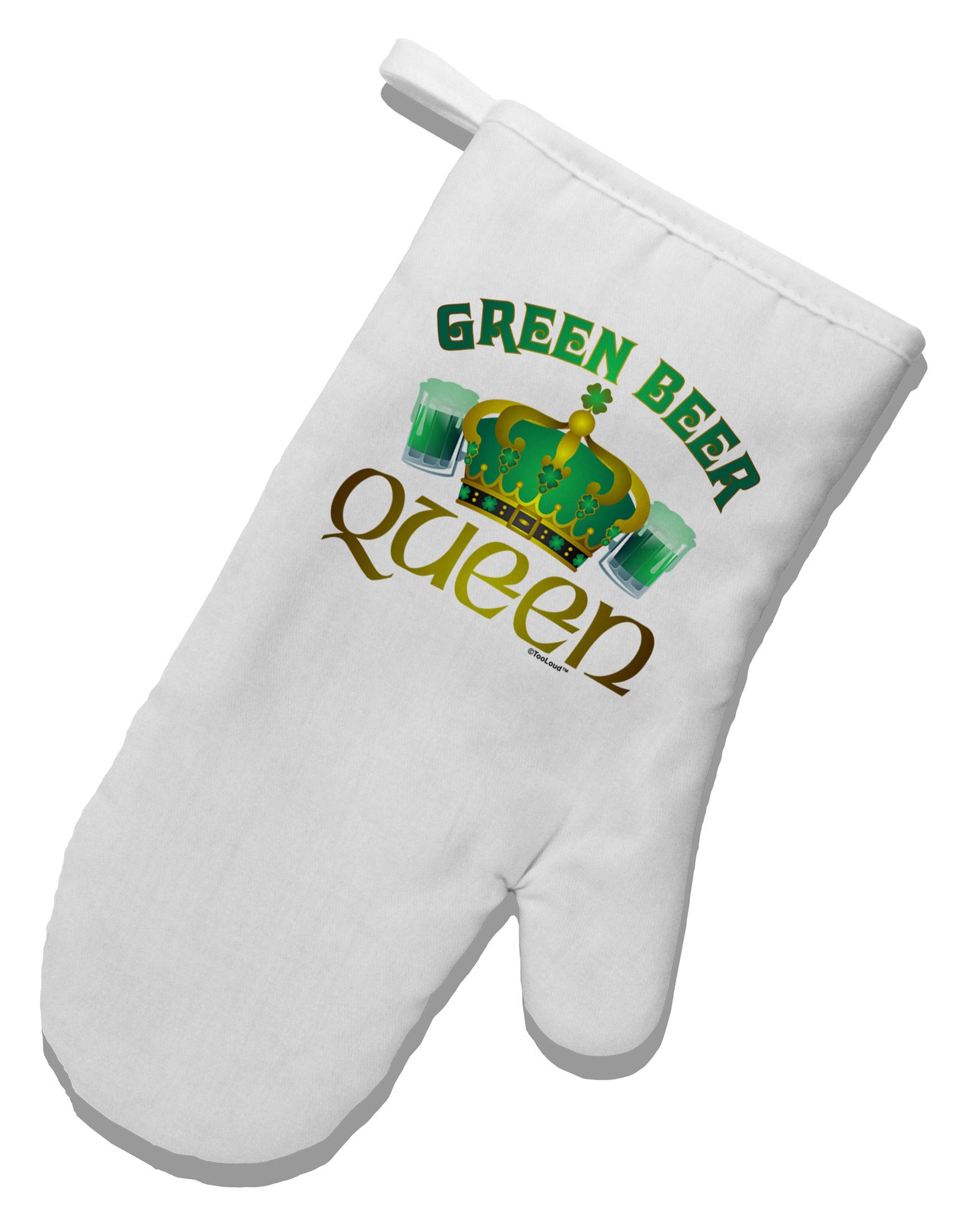 Green Beer Queen White Printed Fabric Oven Mitt-Oven Mitt-TooLoud-White-Davson Sales