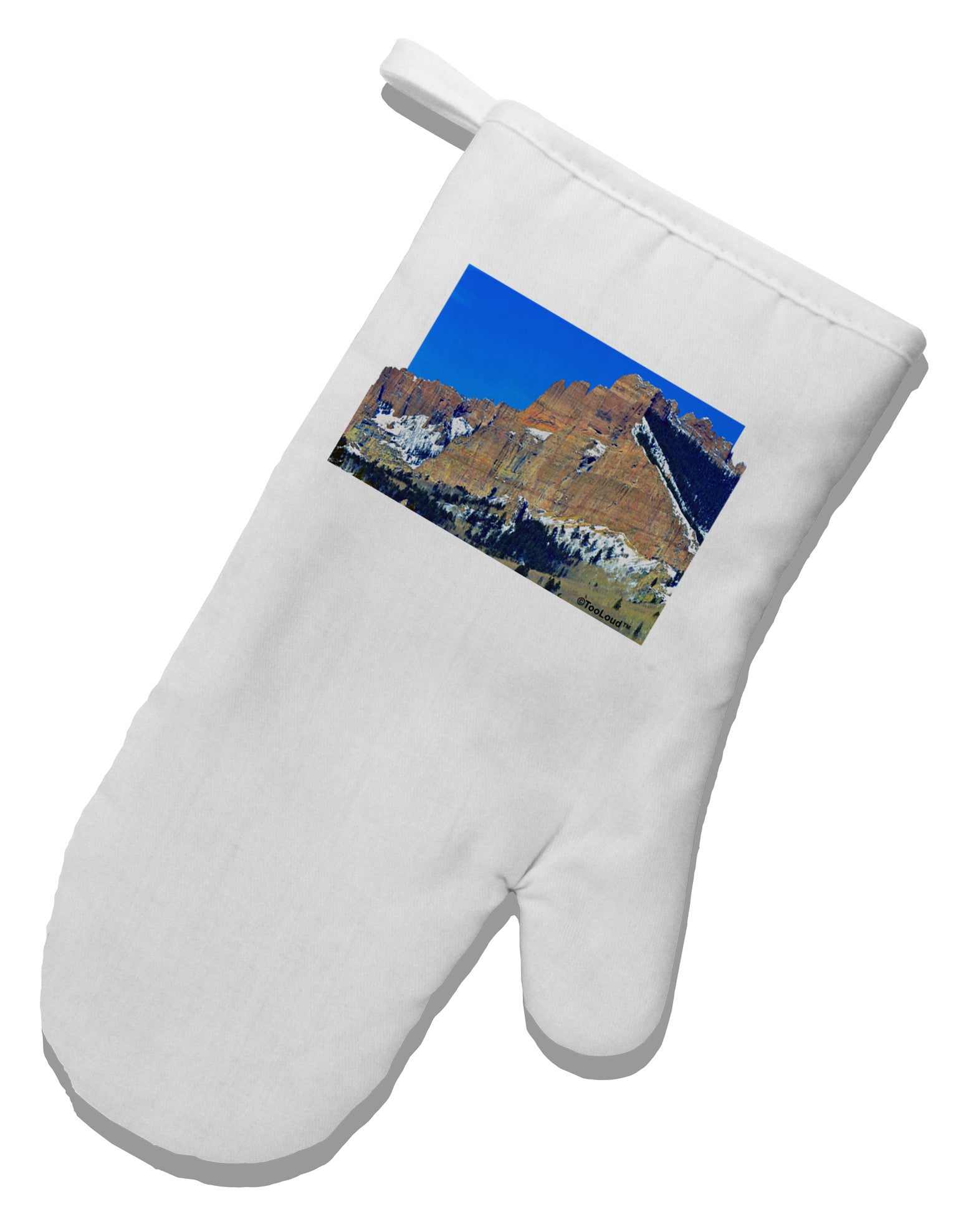 Colorado Snowy Mountains Cutout White Printed Fabric Oven Mitt-Oven Mitt-TooLoud-White-Davson Sales