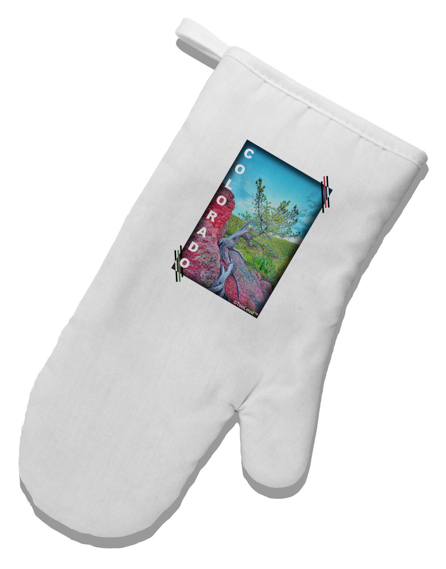 CO Cliffside Tree Text White Printed Fabric Oven Mitt-Oven Mitt-TooLoud-White-Davson Sales