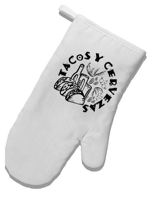 TooLoud Tacos Y Cervezas White Printed Fabric Oven Mitt-OvenMitts-TooLoud-Davson Sales