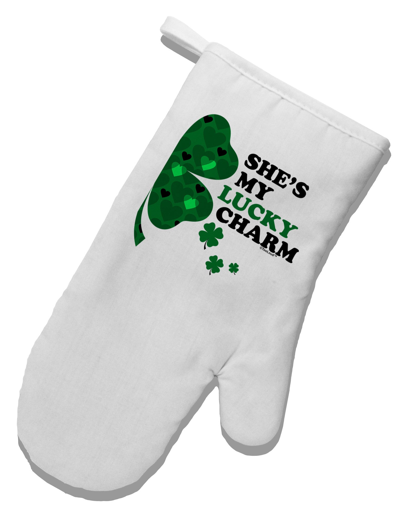 She's My Lucky Charm - Right White Printed Fabric Oven Mitt-Oven Mitt-TooLoud-White-Davson Sales