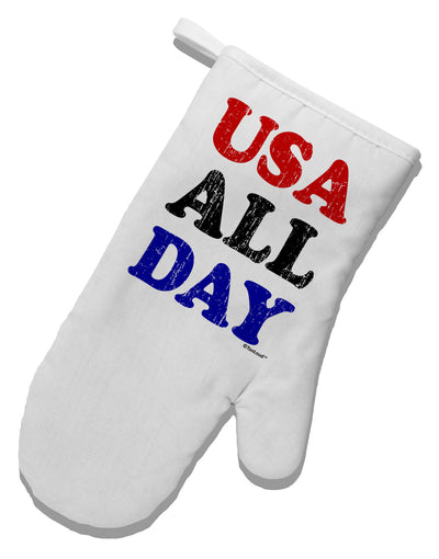 USA All Day - Distressed Patriotic Design White Printed Fabric Oven Mitt by TooLoud-Oven Mitt-TooLoud-White-Davson Sales