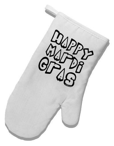 Happy Mardi Gras Text 2 BnW White Printed Fabric Oven Mitt-Oven Mitt-TooLoud-White-Davson Sales