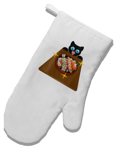 Anime Cat Loves Sushi White Printed Fabric Oven Mitt by TooLoud-Oven Mitt-TooLoud-White-Davson Sales