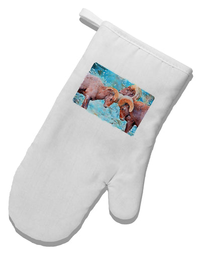 CO Bighorn Head Butt Watercolor White Printed Fabric Oven Mitt-Oven Mitt-TooLoud-White-Davson Sales