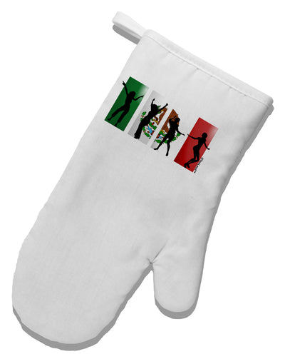 Mexican Flag - Dancing Silhouettes White Printed Fabric Oven Mitt by TooLoud-Oven Mitt-TooLoud-White-Davson Sales