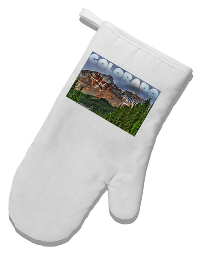 Colorado Mountains Forrest Text White Printed Fabric Oven Mitt-Oven Mitt-TooLoud-White-Davson Sales