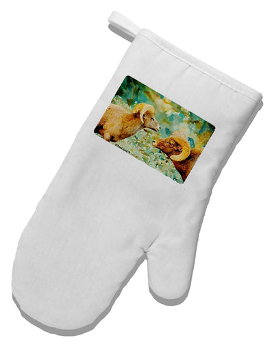 TooLoud Two Bighorn Rams Watercolor White Printed Fabric Oven Mitt-Oven Mitt-TooLoud-White-Davson Sales