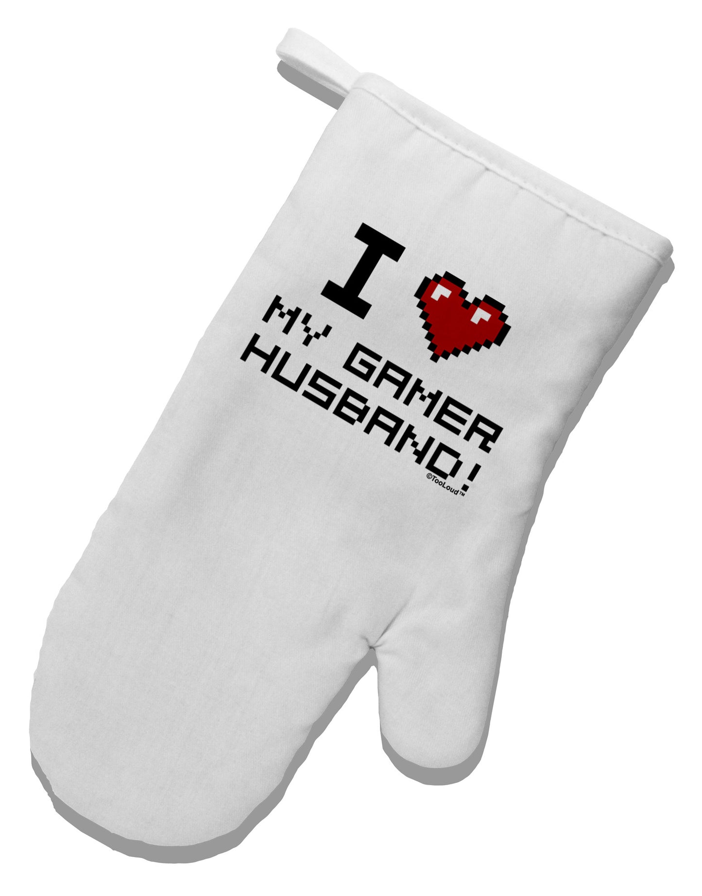 I Heart My Gamer Husband White Printed Fabric Oven Mitt-Oven Mitt-TooLoud-White-Davson Sales