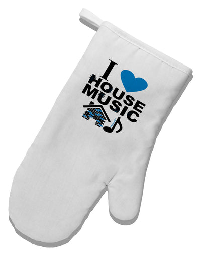 I Love House Blue White Printed Fabric Oven Mitt-Oven Mitt-TooLoud-White-Davson Sales