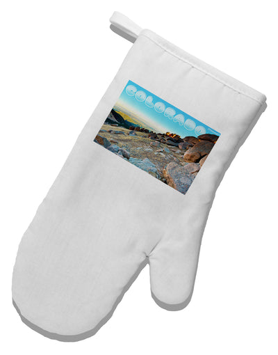 CO Rockies View with Text White Printed Fabric Oven Mitt-Oven Mitt-TooLoud-White-Davson Sales