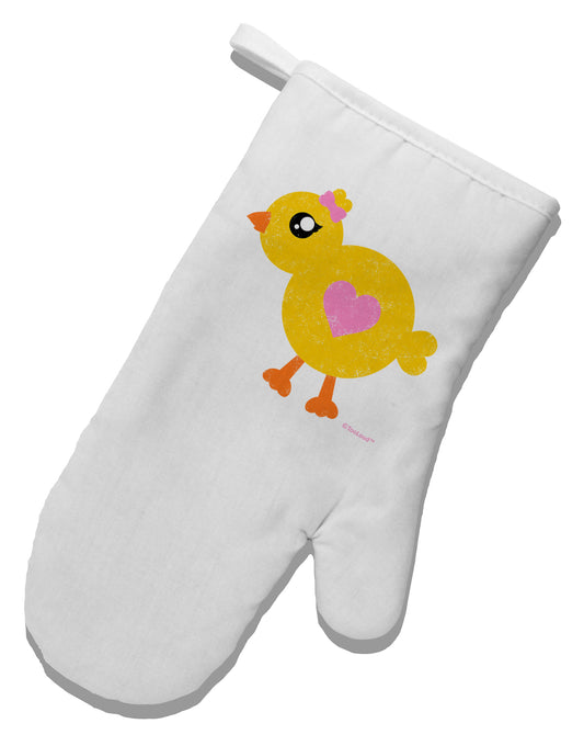 Cute Chick with Bow - Crayon Style Drawing White Printed Fabric Oven Mitt by TooLoud-Oven Mitt-TooLoud-White-Davson Sales
