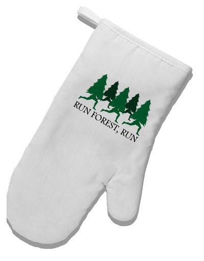 Run Forest Run Funny White Printed Fabric Oven Mitt by TooLoud-Oven Mitt-TooLoud-White-Davson Sales