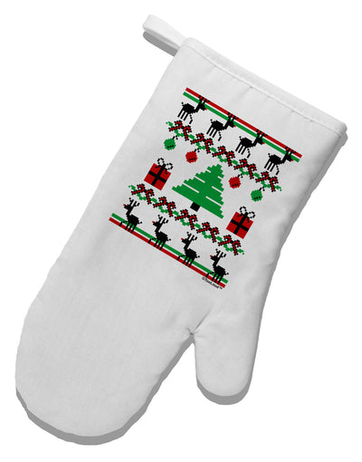 Tree with Gifts Ugly Christmas Sweater White Printed Fabric Oven Mitt-Oven Mitt-TooLoud-White-Davson Sales