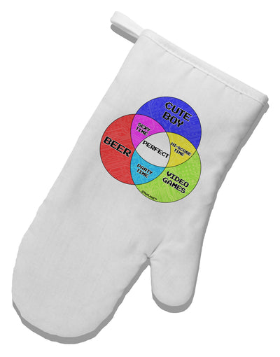 Beer Boy and Games Diagram White Printed Fabric Oven Mitt-Oven Mitt-TooLoud-White-Davson Sales