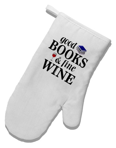 Good Books and Fine Wine White Printed Fabric Oven Mitt-Oven Mitt-TooLoud-White-Davson Sales