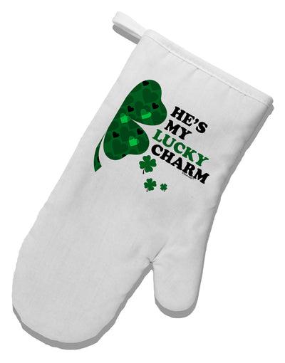 He's My Lucky Charm - Right White Printed Fabric Oven Mitt-Oven Mitt-TooLoud-White-Davson Sales