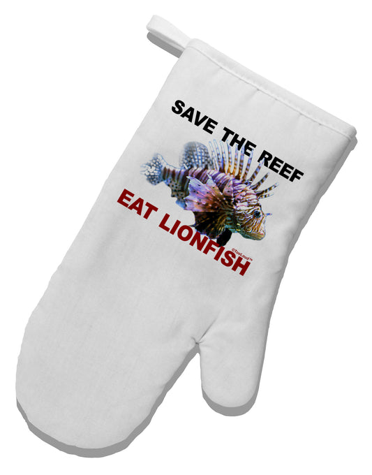 Save the Reef - Eat Lionfish White Printed Fabric Oven Mitt-Oven Mitt-TooLoud-White-Davson Sales