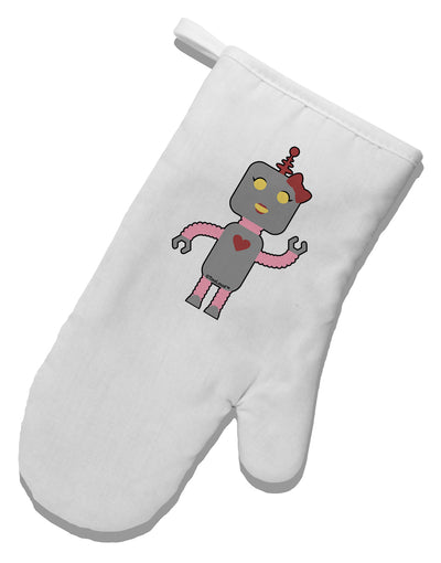 Cute Robot Female White Printed Fabric Oven Mitt by TooLoud-Oven Mitt-TooLoud-White-Davson Sales