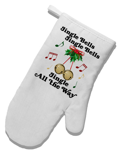 Jingle Bells All the way White Printed Fabric Oven Mitt-Oven Mitt-TooLoud-White-Davson Sales