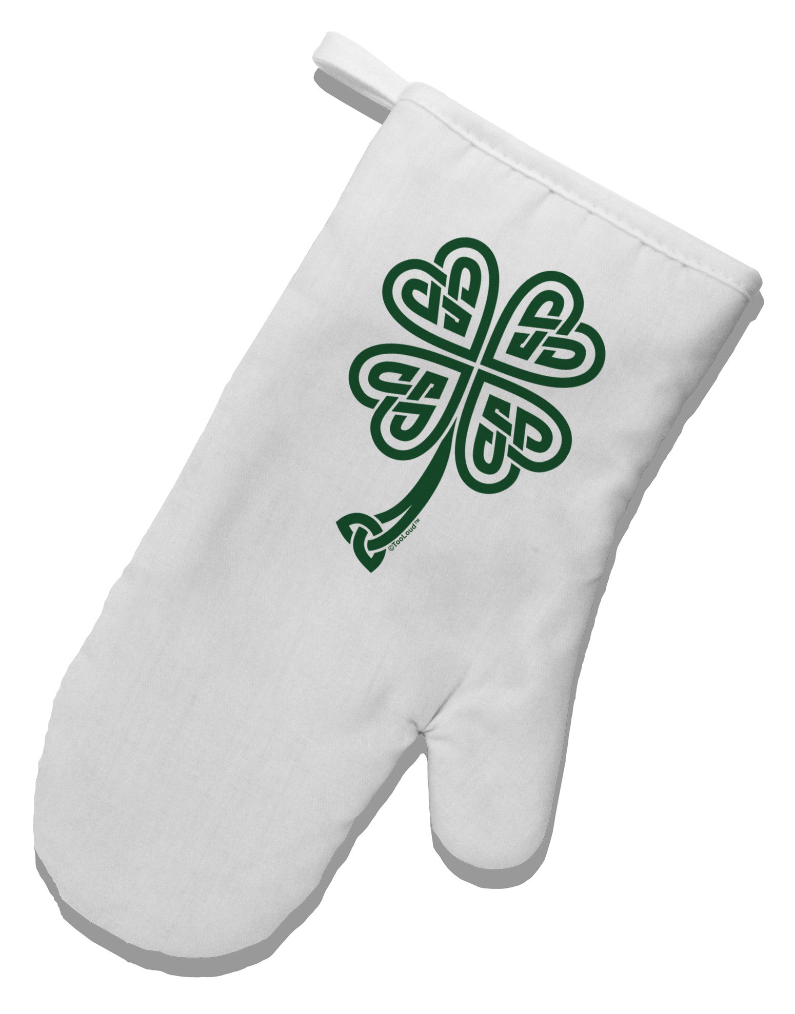 Celtic Knot 4 Leaf Clover St Patricks White Printed Fabric Oven Mitt-Oven Mitt-TooLoud-White-Davson Sales