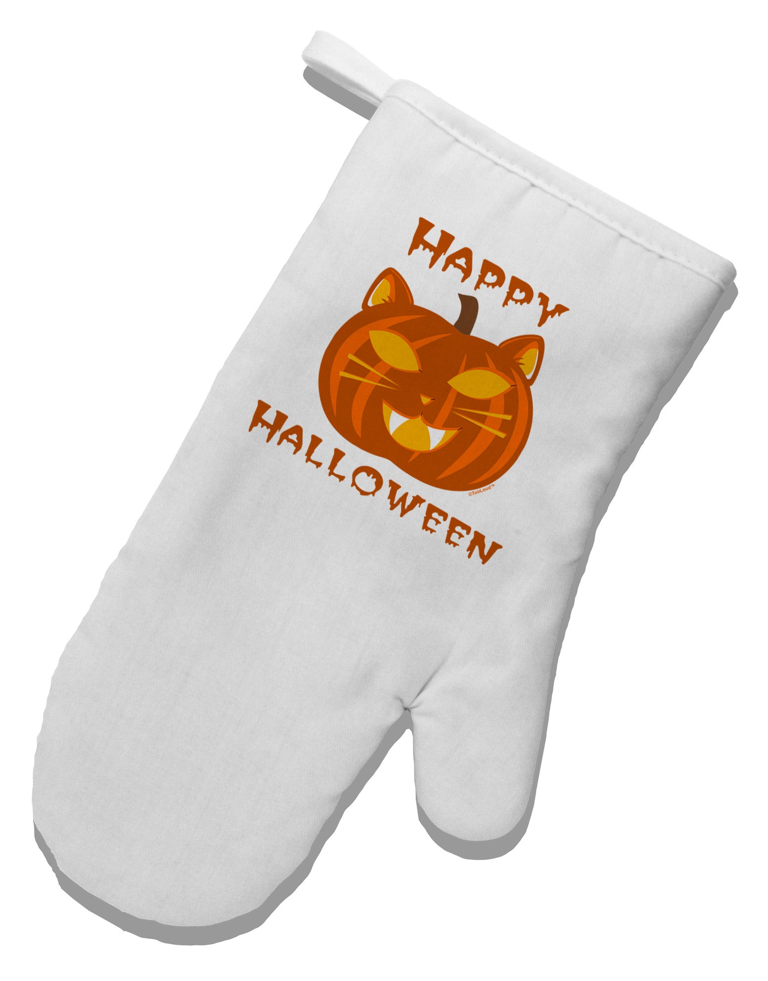 Cat-O-Lantern With Text White Printed Fabric Oven Mitt-Oven Mitt-TooLoud-White-Davson Sales