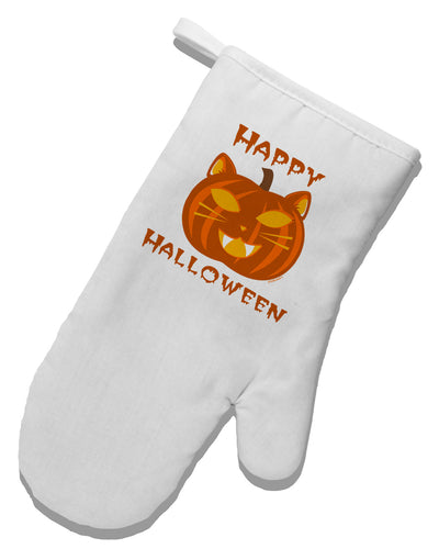 Cat-O-Lantern With Text White Printed Fabric Oven Mitt-Oven Mitt-TooLoud-White-Davson Sales