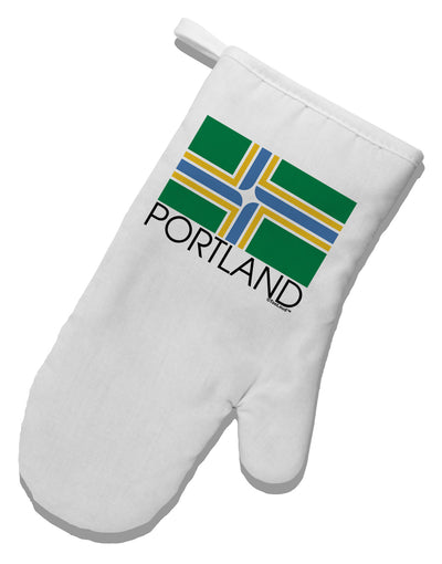 Portland Oregon Flag Text White Printed Fabric Oven Mitt-Oven Mitt-TooLoud-White-Davson Sales