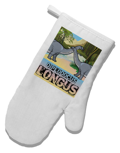 Diplodocus Longus - With Name White Printed Fabric Oven Mitt by TooLoud-Oven Mitt-TooLoud-White-Davson Sales