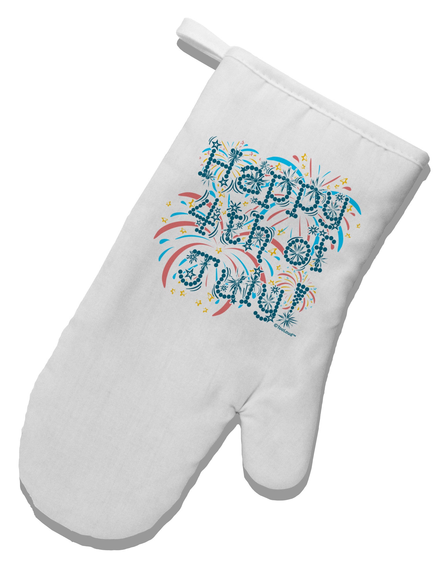 Happy 4th of July - Fireworks Design White Printed Fabric Oven Mitt-Oven Mitt-TooLoud-White-Davson Sales