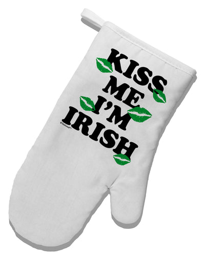 Kiss Me I'm Irish - Green Kisses White Printed Fabric Oven Mitt by TooLoud-Oven Mitt-TooLoud-White-Davson Sales