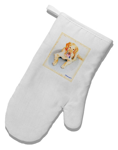 Laying Retriever Watercolor White Printed Fabric Oven Mitt-Oven Mitt-TooLoud-White-Davson Sales